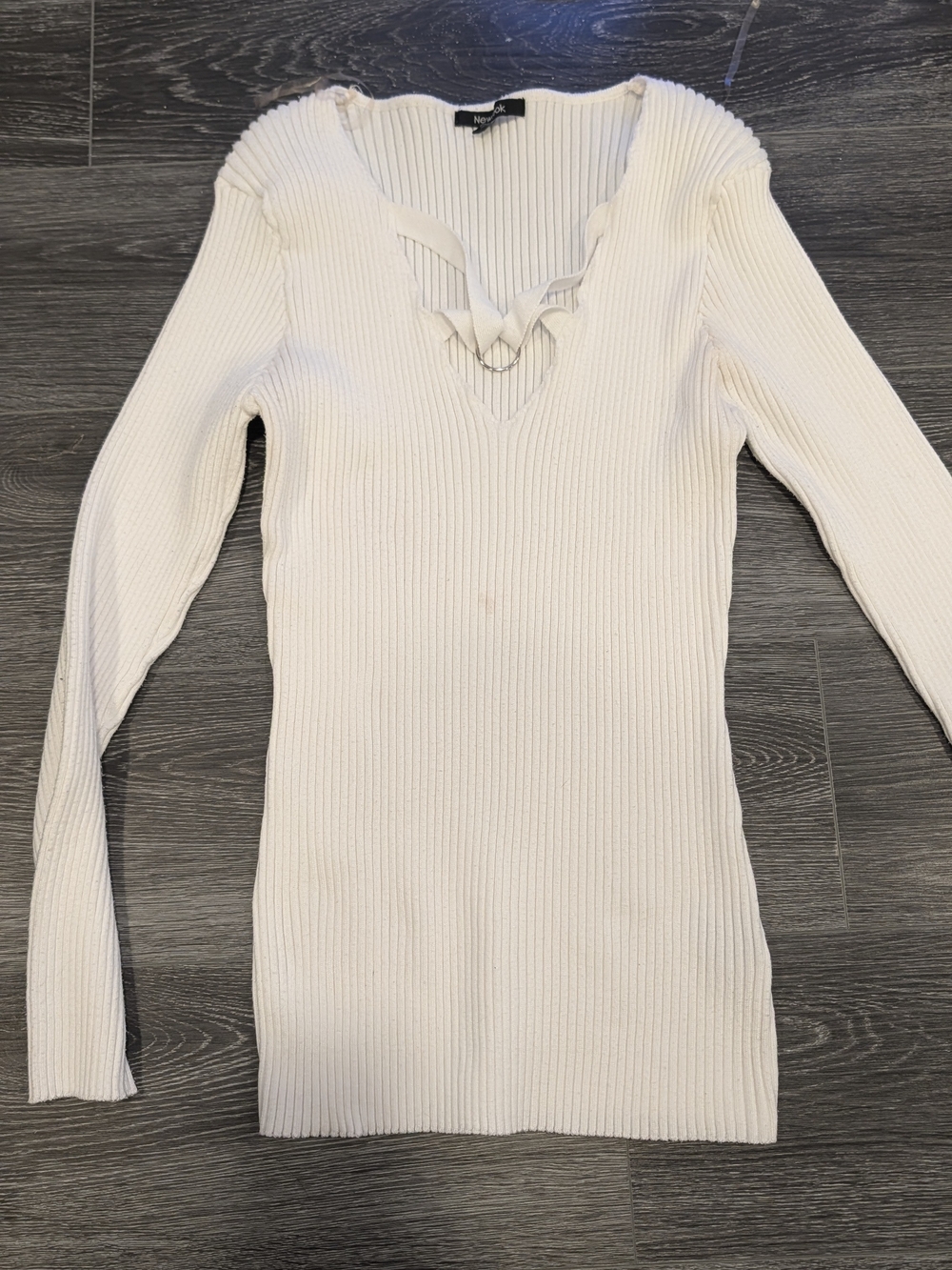 Ribbed Lace-Up Scoop-Neck Sweater - Cream